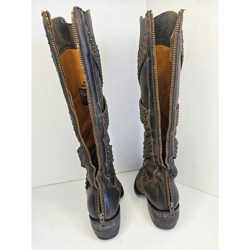 Old Gringo Buzzy Brown Boots Distressed Studded Leather Tall Zip size 6.5 B - Picture 5 of 10